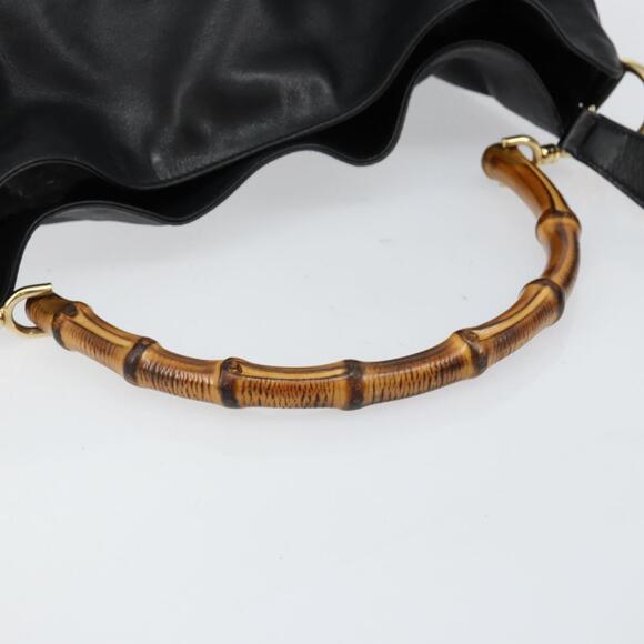 GUCCI Bamboo Handbag Leather Black Gold 001 2058 1577 0 - Picture 7 of 12